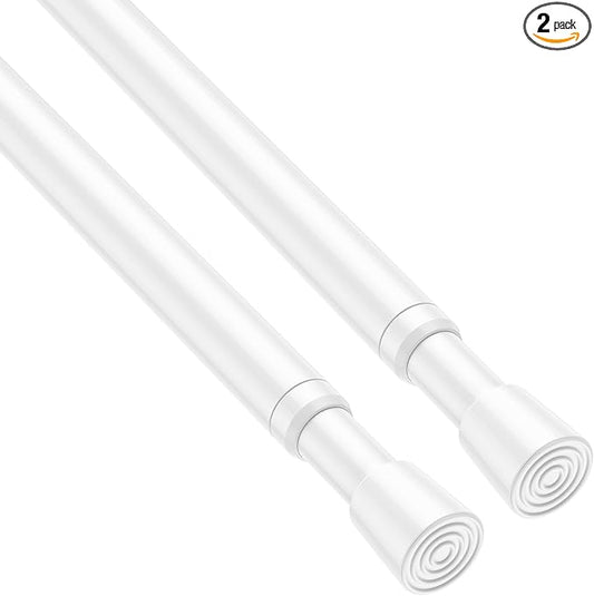 2 Pack Spring Tension Rods 28-45 Inches, 5/8 Inch Diameter White No Drill Spring Loaded Adjustable Extendable, Small Short Tension Curtain Rod for Windows Kitchen Doorway Closet Cupboard