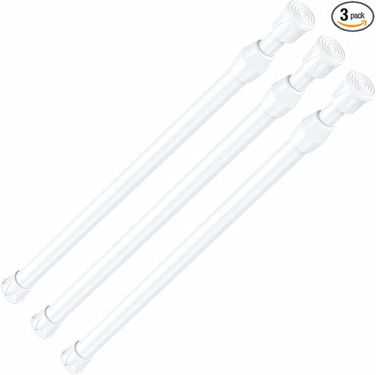 AIZESI 3pcs White Spring Tension Rond Short Curtain Rods Small Tension Rods 17 to 28 Inch Adjustable Curtain Rod Tension Extendable Spring Rod for Home Window Kitchen