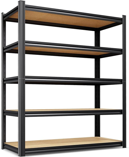 71.2" H Storage Shelves, 5 Tier Adjustable Wood Garage Shelving, Utility Tall Metal Shelving Unit, Easy to Install Standing Garage Storage for Warehouse,Bedroom,Basement,45.6" WX17.7 DX71.2 H