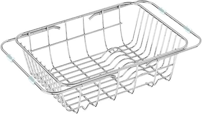 Drain Rack for Dishes Inside/Outside Sink-Expandable Stainless Steel Structure, Rubber Primer Protection, Space-Saving Kitchen Storage Tool. (Middle)