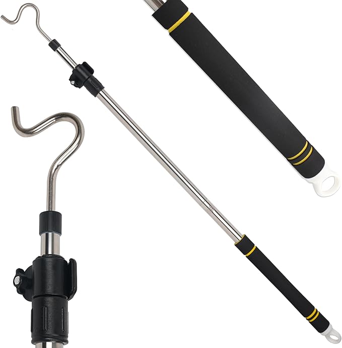 Clothes Hook Pole Heavy Duty, 36" to 65" Long Research Pole with Hook Sponge Long Handle Telescoping Pole Stainless Steel Tube S Hook Closet for Reaching Extending Rod Hang High Area Top