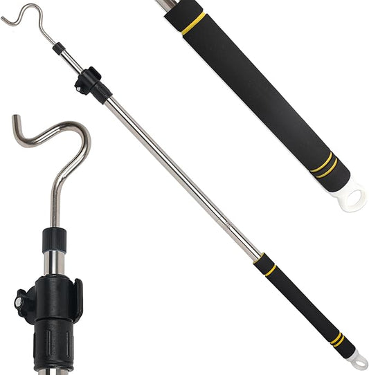Clothes Hook Pole Heavy Duty, 36" to 65" Long Research Pole with Hook Sponge Long Handle Telescoping Pole Stainless Steel Tube S Hook Closet for Reaching Extending Rod Hang High Area Top