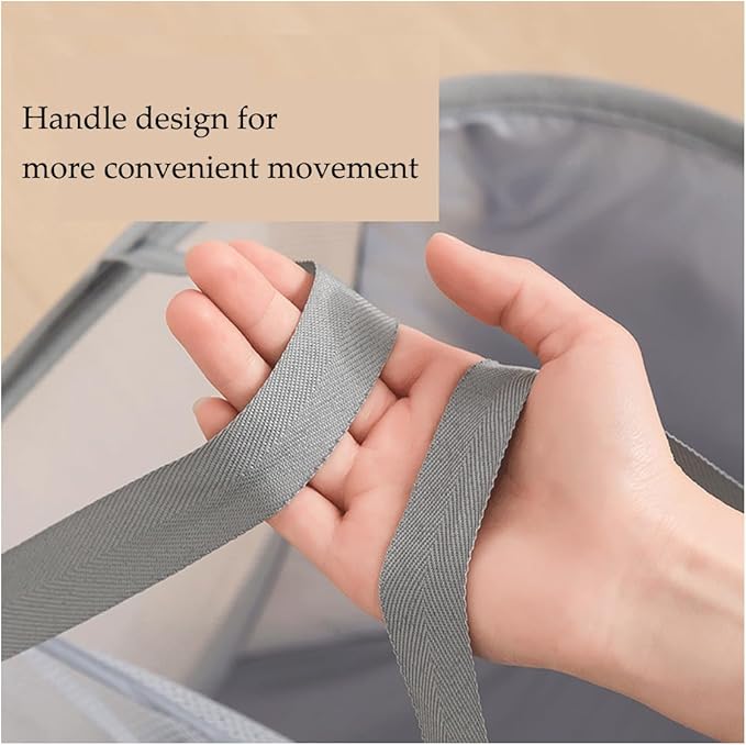 Mesh Laundry Hamper Basket, Sturdy 3 Compartments Laundry Basket, Foldable Pop up Laundry Hamper with Side Pocket for Laundry Room, Bathroom, Kids Room, College Dorm or Travel, Green