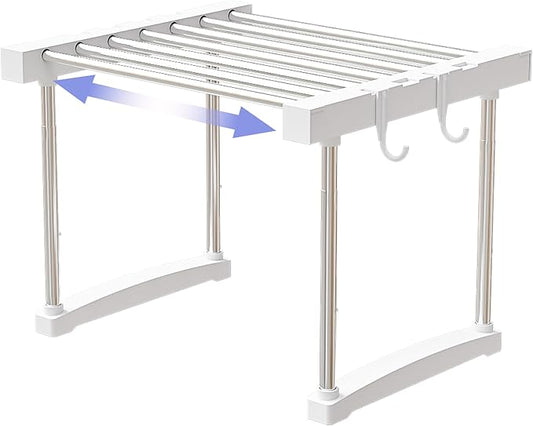 BLULEE Dual-Adjustable Cabinet Organizer Shelf,Expandable Width & Height Stackable Spice Rack with Snap-Lock,2-Tier Kitchen Organization and Storage for Under Sink,Countertop,Pantry,White,1Pack