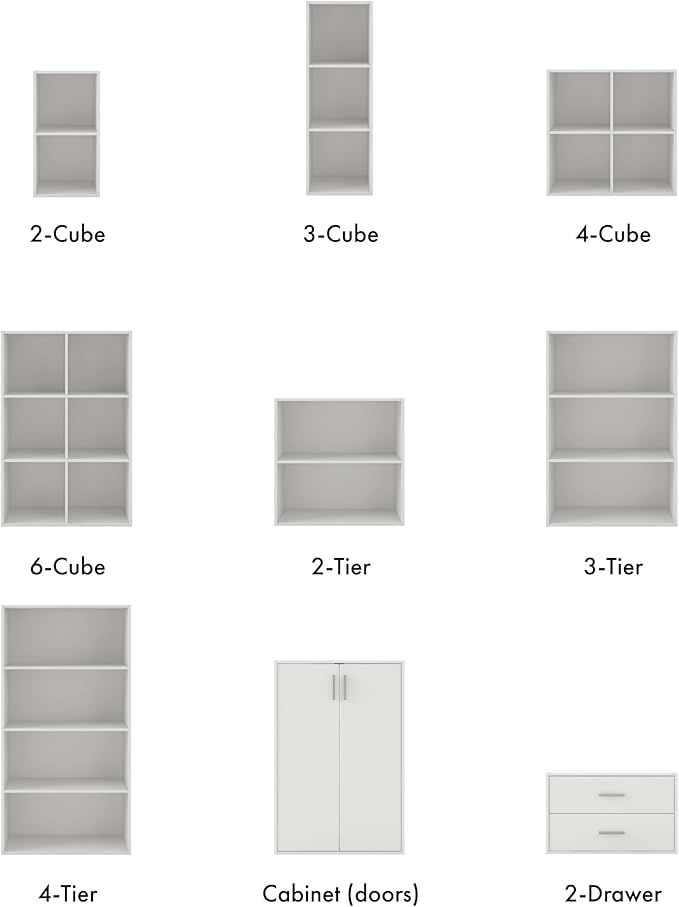 Homes: Inside + Out Apexa 3-Tier Cube Storage Organizer Shelves, Stackable Wood Bookcase Fits Cubby Bins for Organization, Dorm Teen Room Decor & Home Office, White