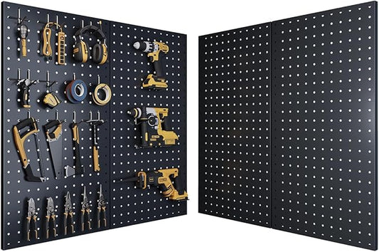 Pegboard, Metal Peg Board, 24x12 inch Black Pegboard with 38 Pcs Hooks, Sturdy Peg Board for Garage Tool Organization, Home & Office Wall Decoration (Black, 2 Pack)