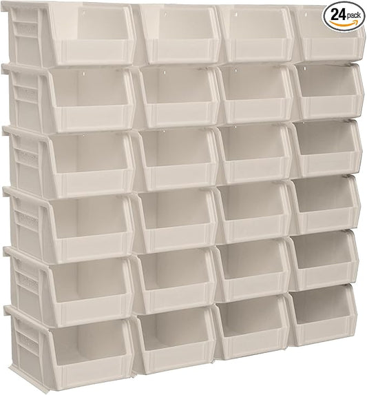 Akro-Mils 30210 AkroBins Plastic Storage Bins, Space-Saving Stackable Bins for Garage, Pantry, Craft Organization, 5" x 4" x 3", Stone, 24-Pack