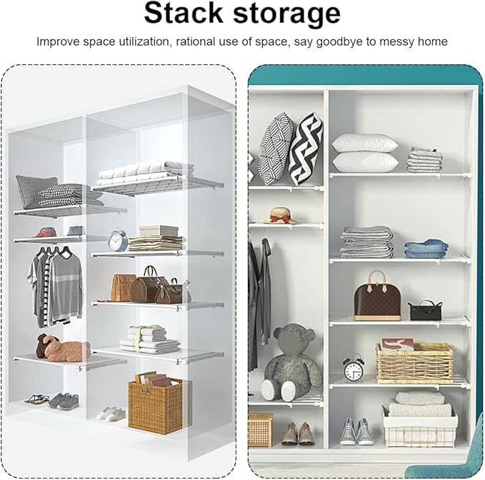Closet Tension Shelf Rod Expandable Shelf, Adjustable Metal Storage Rack, DIY Organizer Divider Separator for Cabinet Wardrobe Cupboard Kitchen Bathroom (Size:38-60cm)