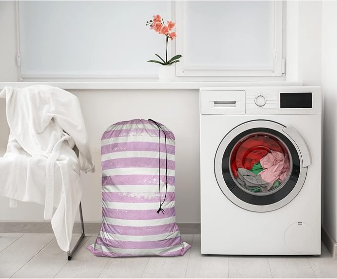 Swono Laundry Bag with Locking Drawstring Closure, Dirty Clothes Organizer Watercolor Striped Violet Stripes Lines Extra Large Heavy Duty for Camp Home Dorm Room Essentials for Men Women, Purple