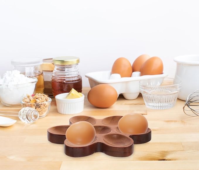 Unomor Wooden Egg Tray Creative Rustic Egg Holder Organizer for Countertop Fresh Storage Box 5.90X5.90X0.59In Multifunctional Kitchen Decor
