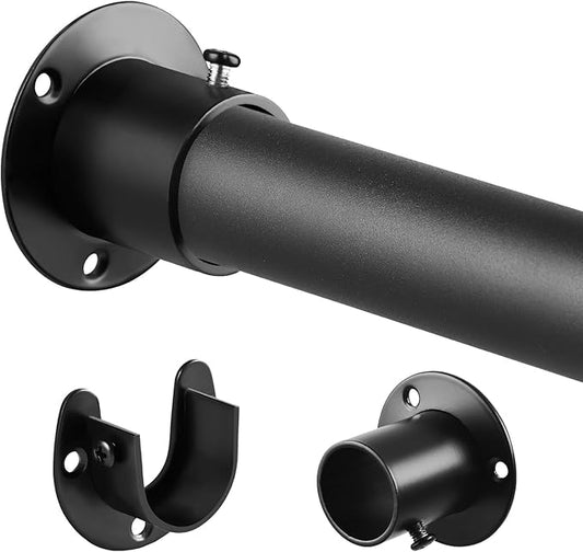 Metal Black Closet Rods for Hanging Clothes, 1.3 Inch Diameter Heavy Duty Closet Rod 17-51 Inch Adjustable Clothes Hanging Bar Shower Curtain Rods for Closet, Wardrobes, Bathroom, Windows