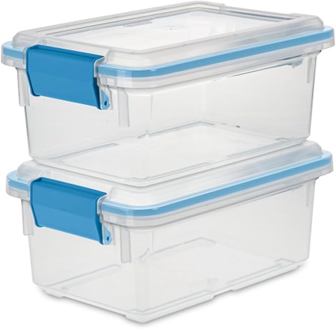 Sterilite Gasket Box, Stackable Storage Bin with Latching Lid, 7.5 Quart, 6 Pack