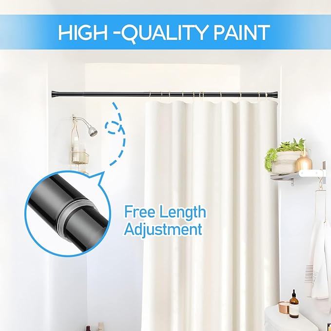 Tension Curtain Rod Black Tension Rod 28 To 48 Inch Spring Curtain Rod Non Slip Tension Rods 4Pcs For Windows No Drilling Adjustable Tension Rods of Curtain Window Closet Kitchen Wardrobe