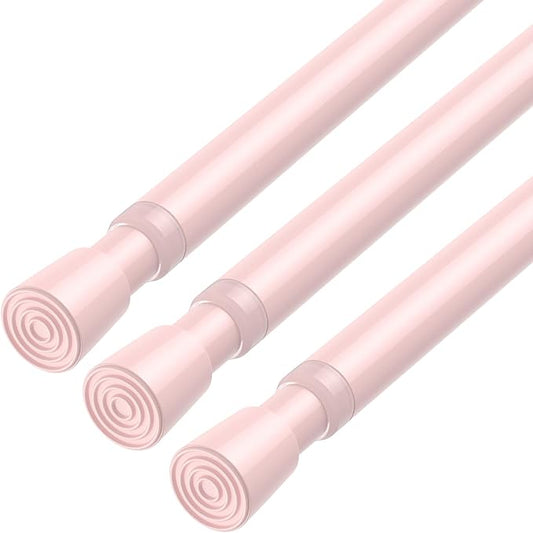 AIZESI Spring Tension Rods Adjustable Tension Curtain Rod Small Tension Rod No Drilling Expandable Spring Loaded Curtain Tension Rod（Pink,26" to 39"-3Pcs)
