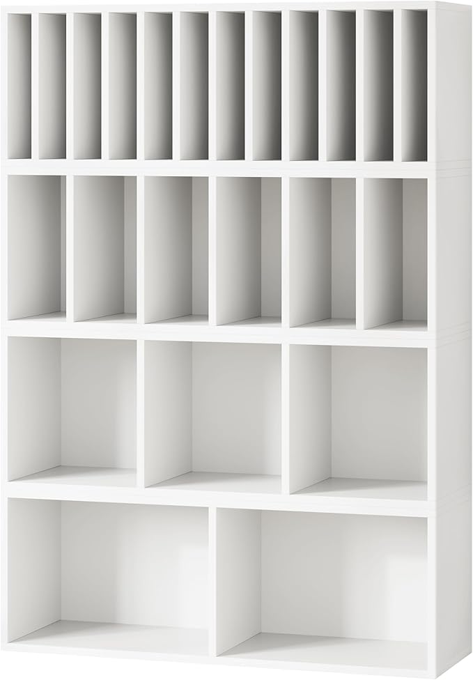 IOTXY DIY Modular Cube Bookcase - CubeXY Customizable Stackable Expandable Combination Set, 23-Cube Open Bookshelf for Books, Fabric Storage Bin, and 7/10-inch Vinyl Record Organizer, White