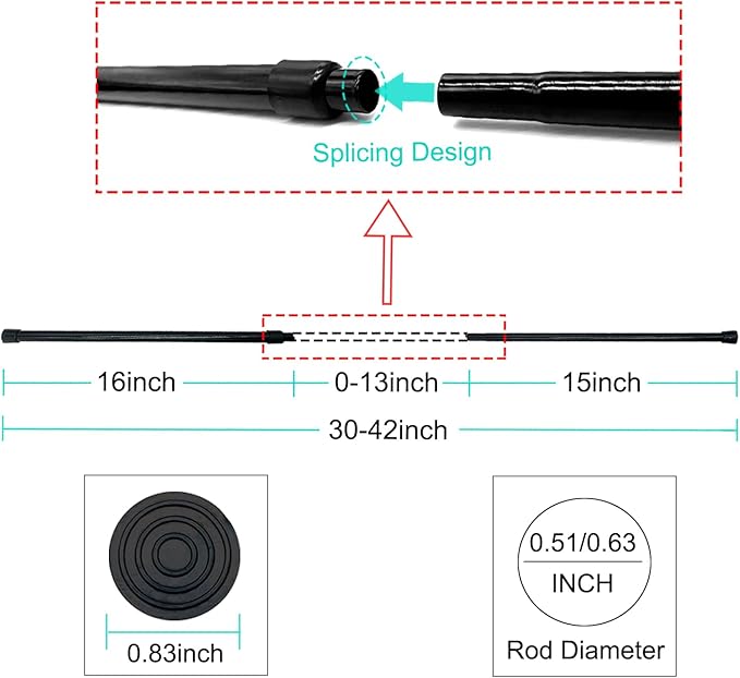 Short Small Spliced Tension Rod 30"-42" Spring Adjustable, No Drilling Extendable Closet Rod for Window Wardrobe Bedroom Doorway Room Divider, Black