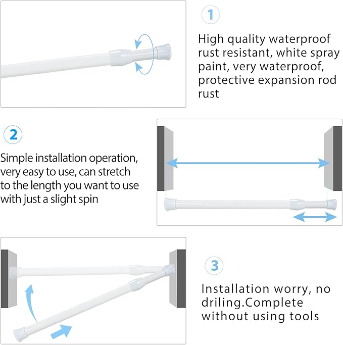 YYWL&HP Spring Tension Curtain Rod White 2Pack Adjustable Length 53-98 Inch, Diameter 0.86 Inch, Self-Extending Adjustable Length Hanging on Windows,Doors