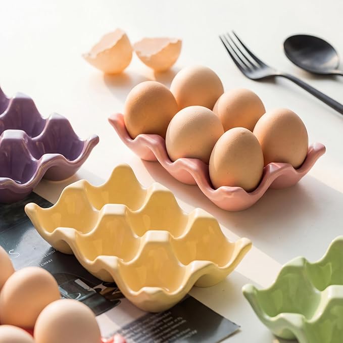 Chengu 8 Pack 6 Cups Egg Tray Holders Bulk Ceramic Porcelain Egg Container Serveware Countertop Fridge Kitchen Storage Display Decorative
