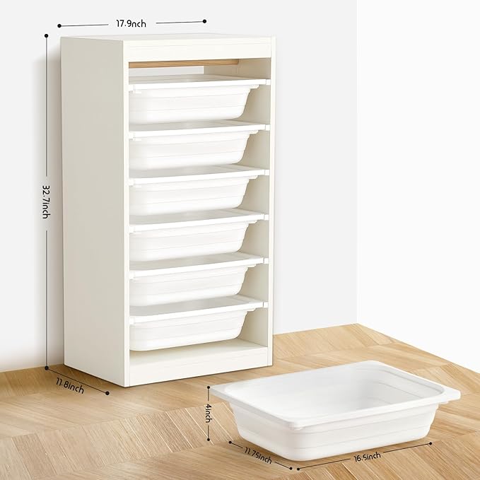 Beright Multipurpose Toy & Book Storage Cabinet with 6 Large Bins, White