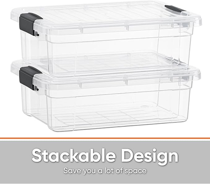 Superio Clear Storage Box with Lid, 2.3 Quart Plastic Container Bins for Organizing, Stackable Crates, BPA Free, Non Toxic, Odor Free, Organizers for Home, Office, School, and Dorm
