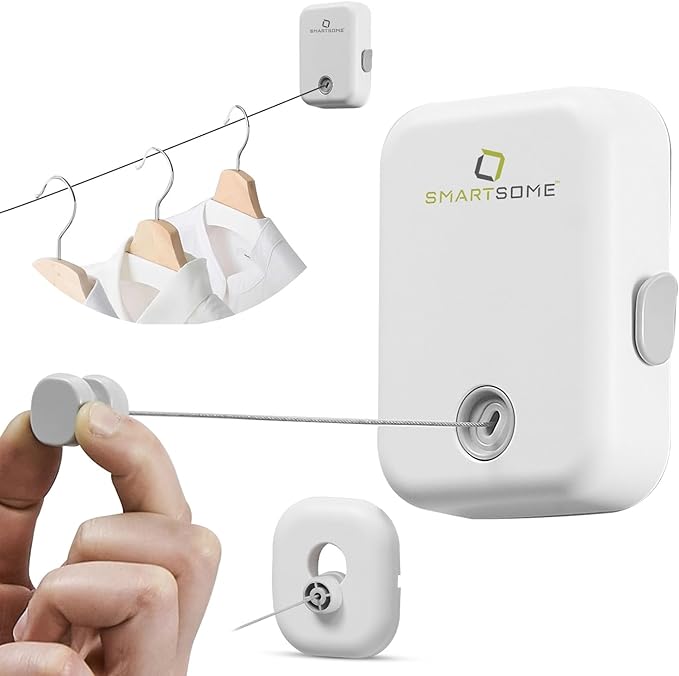 SmartSome Wall Mounted Retractable Clothesline – Heavy-Duty Indoor & Outdoor Drying Rack – RV Must-Have Air Drying Solution – Compact Space Saving Laundry Line