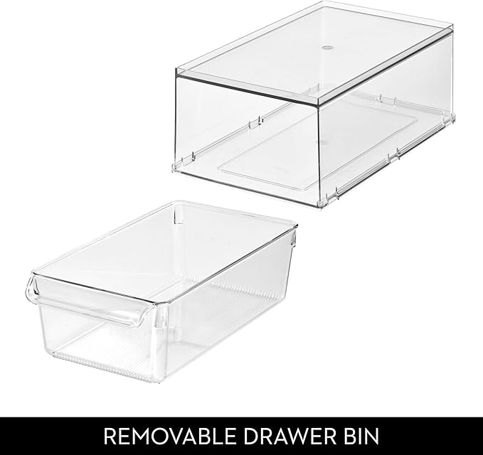 iDesign Stackable Kitchen Storage Drawer for Fridge, Pantry, Under-Sink, or Cabinet - Set of 4 - Clear