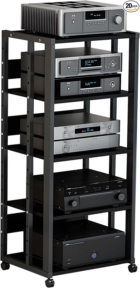 5-Tier AV Media Stand with Wheels, Media Console Cabinet With Adjustable Shelves, Metal Audio Rack, Mobile Game Console Stand, Stereo Audio Cabinet For Record Player, Dvd, TV Box