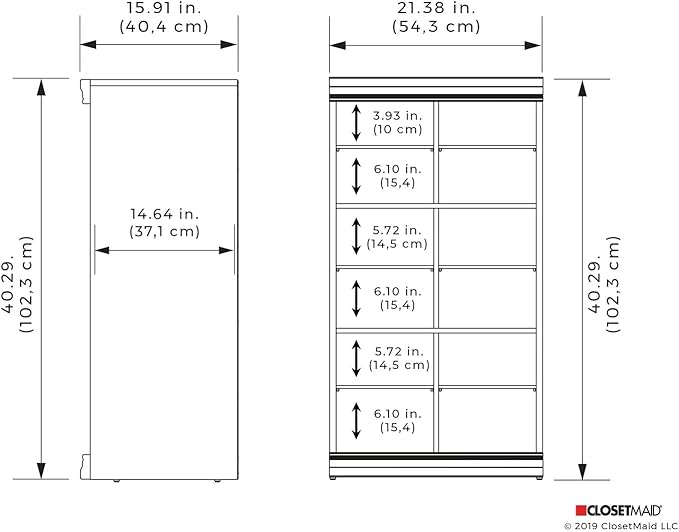 ClosetMaid Modular Storage Collection - 3 Shelf Unit, White, 40.29 H x 21.39 W x 15.91 D & 12 Shelf Divided Unit, White