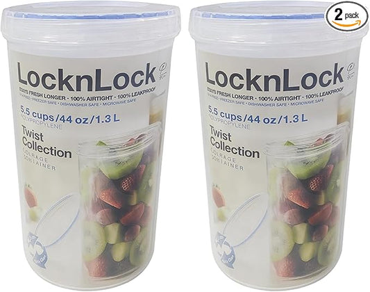 LocknLock Easy Essentials Twist Food Storage lids/Airtight containers, BPA Free, Tall-44 oz-for Pasta, Clear (Pack of 2)