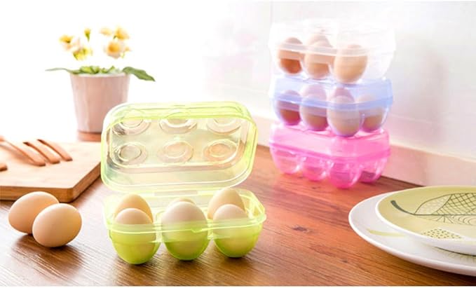 YOHA Clear Egg Storage Box Delicate 6 Girds Egg Dispenser Holder Case Refrigerator Crisper Camping Picnic Travel Portable Egg Carriage,Blue+Clear 6pcs Set