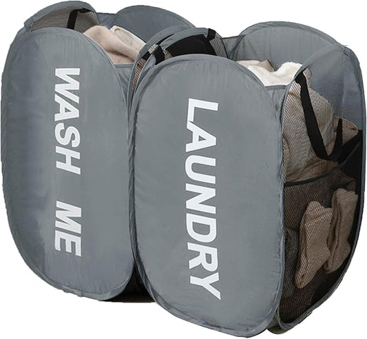 Pack of 2 Pop Up Laundry Hamper, Collapsible Laundry Baskets Dirty Clothes Hampers, Sapce Saving for Apartments, Bedroom, Laundry Room, Gray