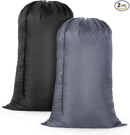 OTraki Laundry Bag 28x45 Inch Heavy Duty Laundry Wash Bag 2 Pack Large Laundry Basket Liner Bags Hamper Bag Dirty Clothes Organizer with Drawstring Closure Drying Do Not Exceed 176℉(Grey&Black)