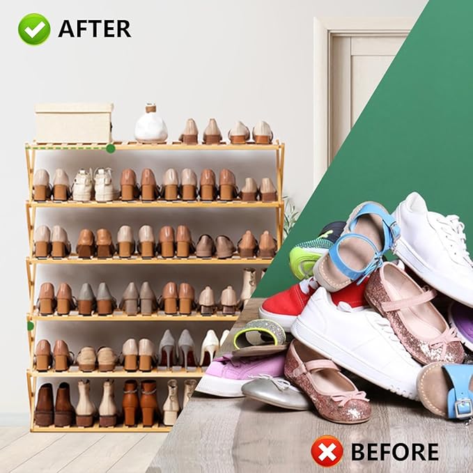 6-Tier Bamboo Shoe Rack Organizer - Freestanding for Entryway, Hallway, Wardrobe - Holds 24 Pairs of Shoes