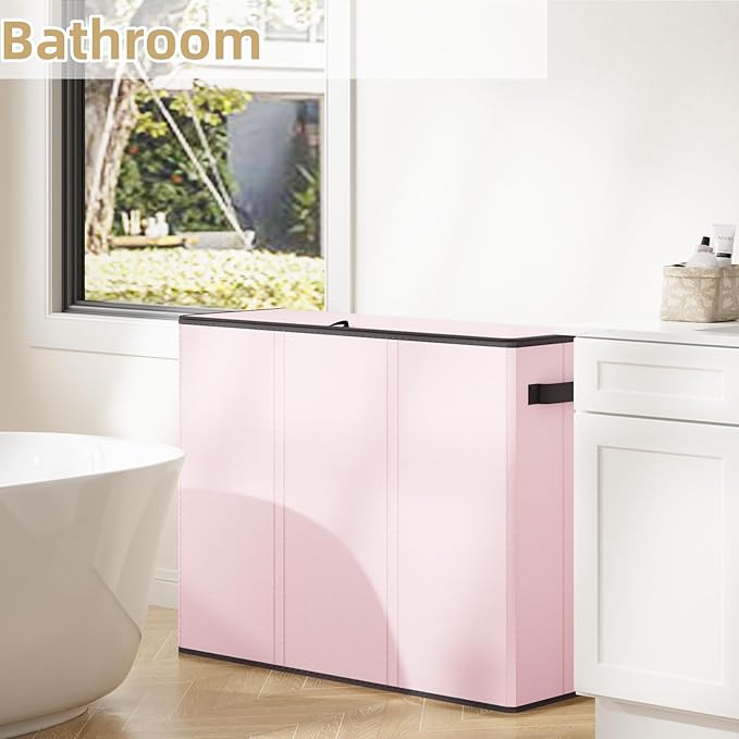 Optish 180L Laundry Hamper 3 Section, Large Laundry Basket with Lid, Laundry Basket Organizer with Handles, Pink Divided Laundry Baskets, Clothes Hampers for Nursery, Bedroom, Bathroom
