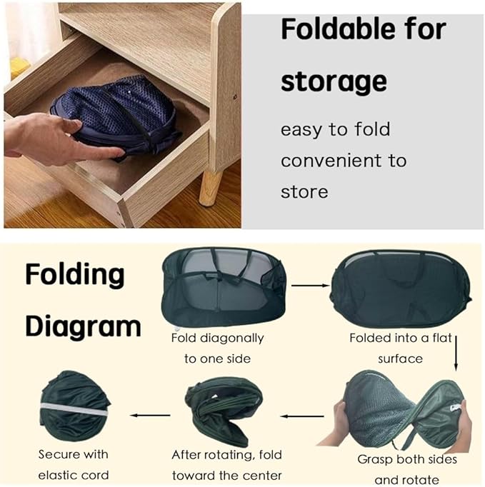 1 Pack Collapsible Laundry Baskets Popup Mesh Laundry Basket Durable Handles Foldable Clothes Hamper for Laundry Room College Dorm (1, black2)