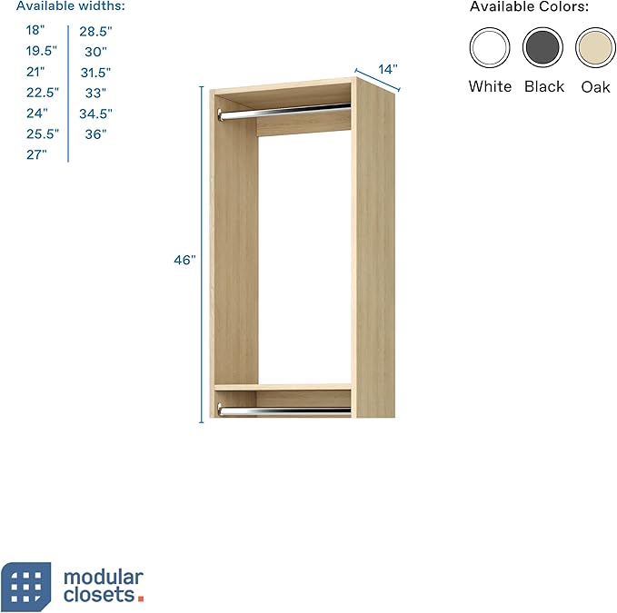 Modular Closets Vista Collection Double Hanging Wood Closet Organizer Unit (Oak, 28.5" Wide)