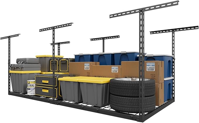 Jusgym 3X6FT Overhead Garage Storage Rack, 26"-40" Height Adjustable Garage Ceiling Storage Racks, Heavy Duty Metal Overhead Storage Organizer System, 450LBS Weight Capacity