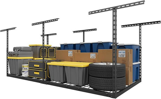 Jusgym 3X6FT Overhead Garage Storage Rack, 26"-40" Height Adjustable Garage Ceiling Storage Racks, Heavy Duty Metal Overhead Storage Organizer System, 450LBS Weight Capacity