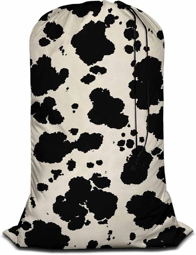 Swono Cowhide Drawstring Closure Dirty Clothes Bag Organizer, Heavy Duty Large Laundry Bag, Animal Skin Camouflage Mammals Fur Rip-Stop Bags for Camp Travel, Machine Washable, Wildlife