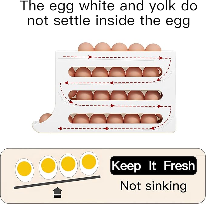 Automatic Rolling Egg Storage For Refrigerator, Fridge Organizer, Space Saving Refrigerator Egg Holder For Fridge ,Egg roller holds 28 Eggs,for Refrigerator,Kitchen,Cabinets,Tabl (White)