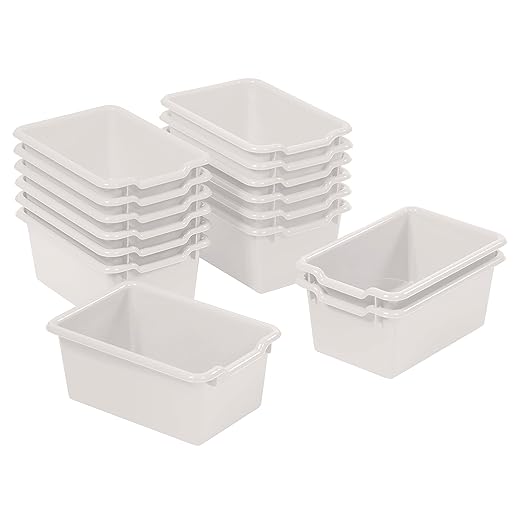 ECR4Kids Scoop Front Storage Bin, Multipurpose Organization, White, 15-Piece