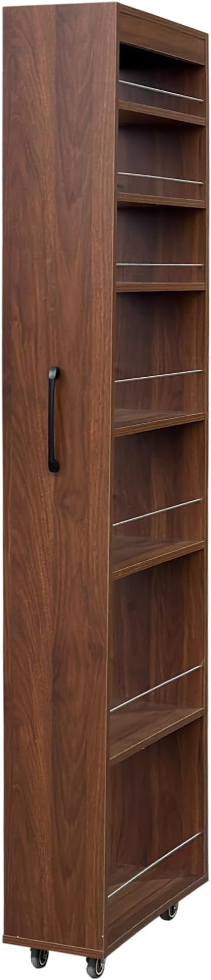 KEIKI 7 Tier Pull-Out Kitchen Pantry Storage Cabinet, Multi-Tier Single-Sided Open Shelf, Spice Rack Next to Fridge, Wood Hutch Food Pantries Cupboard for Coffee Bar, Dining Room, Narrow Spaces