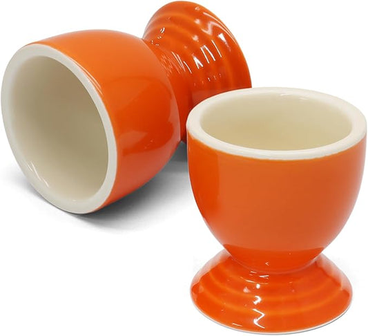 Orange Egg Cups Set of 2, Ceramic Boiled Egg Holder Stoneware Porcelain Holder Gift Set Breakfast Cooking/Childhood Memories