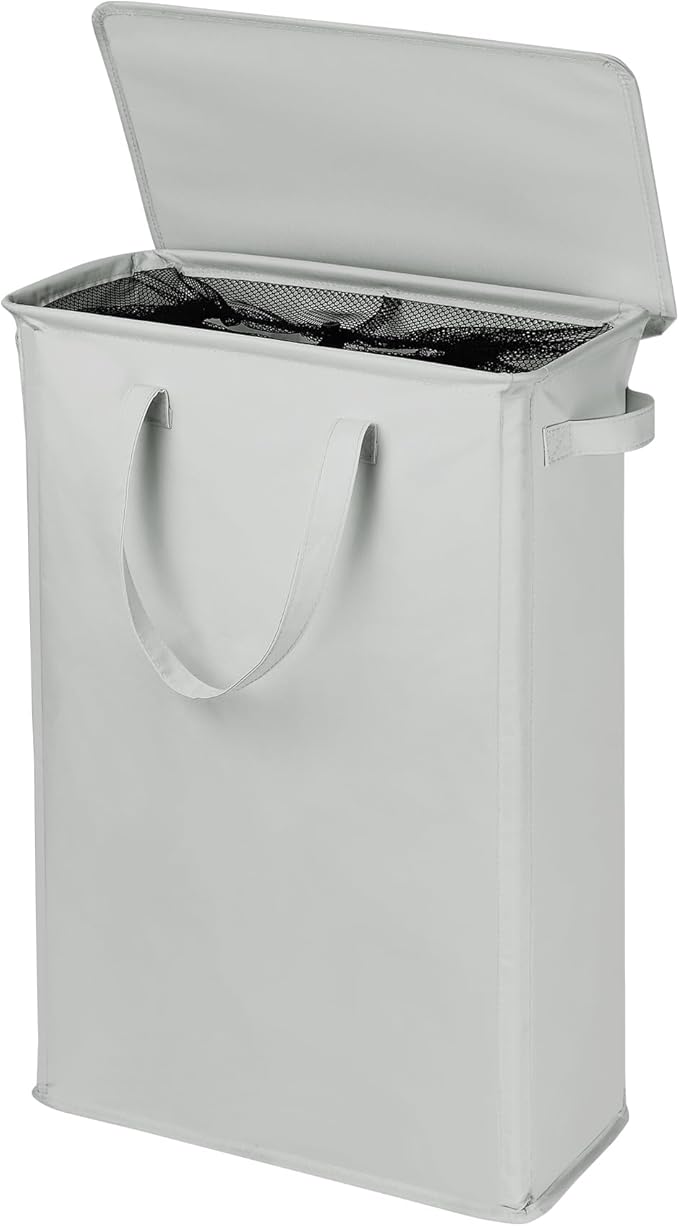 GOMAJI Slim Laundry Basket with Lid and Handles, Foldable Laundry Basket for Clothes, Clothes Hamper Easy to Carry, Dirty Hampers for Bedroom, Bathroom, Dorm, College, 12.7 Gallons(48L)