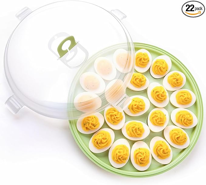 HANSGO Deviled Egg Containers with Lid, Deviled Egg Platter Carrier Holder Trays with 22 Slots for Holiday Party and Home Kitchen, Green