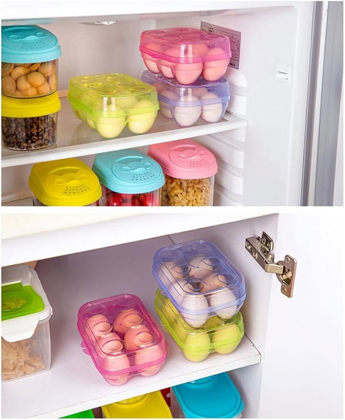 YOHA Clear Egg Storage Box Delicate 6 Girds Egg Dispenser Holder Case Refrigerator Crisper Camping Picnic Travel Portable Egg Carriage,Blue-6