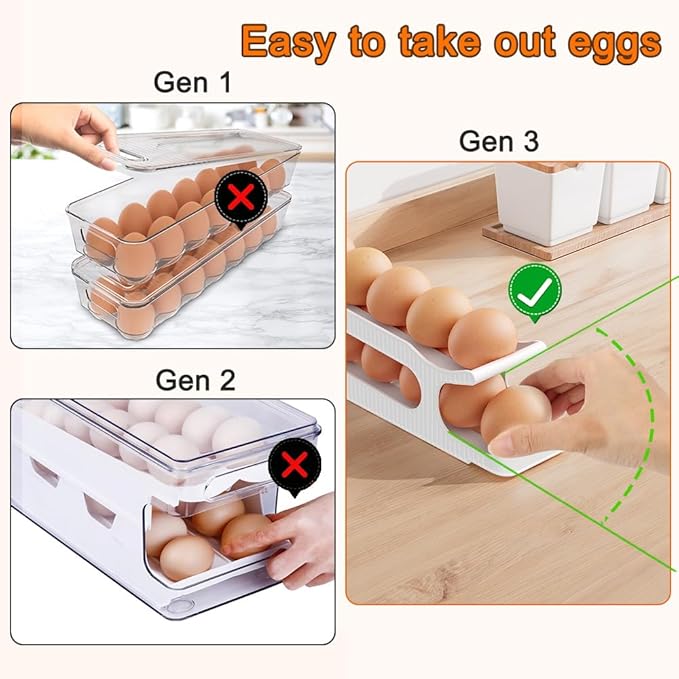 Sotfamily Egg Holder for Fridge, 2 Tiers Auto Rolling Egg Storage Organizer for Refrigerator, Slim Space Saving Container, Dispenser - Egg Roller for Eggs 12 Count