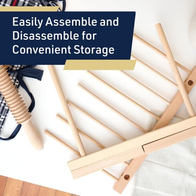 Pasta Drying Rack - Collapsible Spaghetti Holder with 8 Bars for Homemade Fresh Pasta - Wood Drying Rack for Spaghetti, Linguine, Fettucine, or Pappardelle - Kitchen Accessories by Classic Cuisine