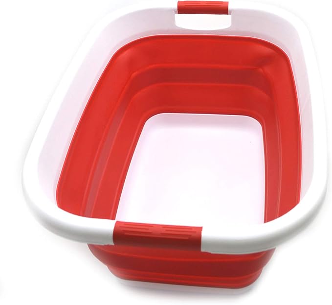 SAMMART 31L (8.1 gallon) Collapsible Plastic Laundry Basket-Foldable Pop Up Storage Container-Portable Washing Tub-Space Saving Hamper/Basket, Water capacity: 23L (6 gallon) (1, Red)