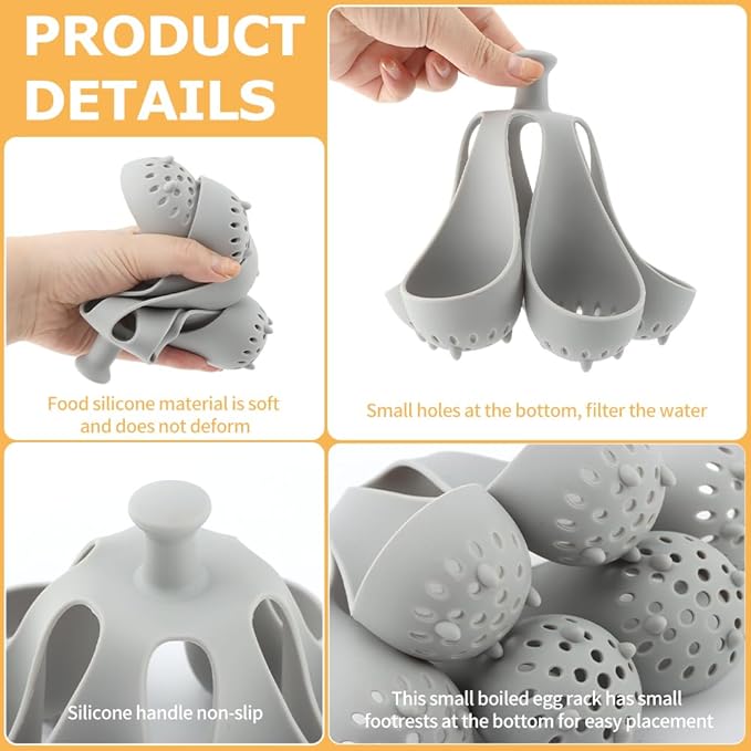 Silicone Egg Boiler Rack Freestanding Egg Boiler Eggs Cooker Hard Boiled Eggs Boilers Holds 6 Eg g Poached Eg g Molds for Cooking(COLOR:grey)